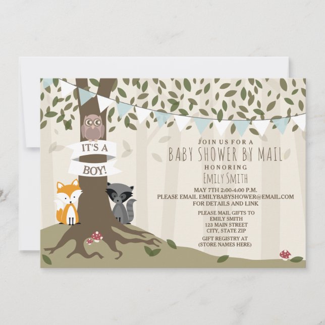 Woodland Creatures Baby Shooter by Mail - Boy Einladung (Vorderseite)