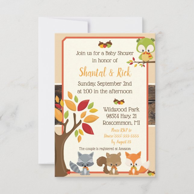 Woodland Creatures Baby Shower Einladung (Vorderseite)