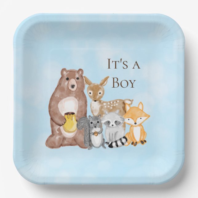 Woodland Creatures Baby Shower Es ist ein Junge Pappteller (Vorderseite)