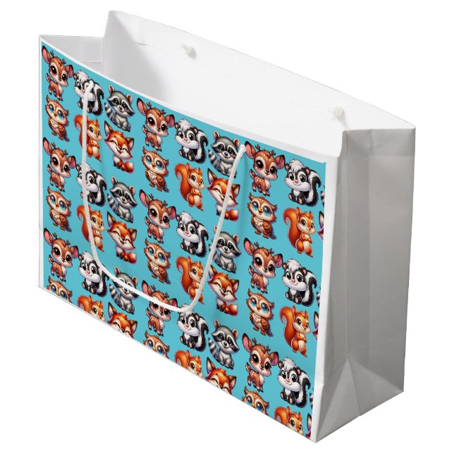 Woodland Creatures Boy's Baby Shower Große Geschenktüte (Vorderseite Schrägansicht)
