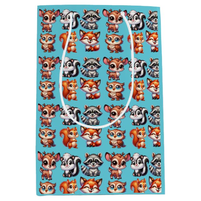Woodland Creatures Boy's Baby Shower Mittlere Geschenktüte (Vorderseite)