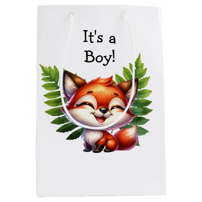 Woodland Creatures Boy's Baby Shower Mittlere Geschenktüte (Vorderseite)