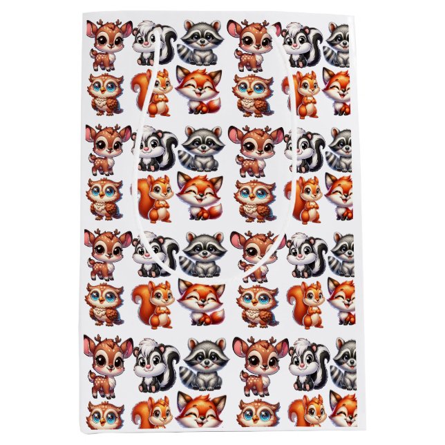 Woodland Creatures Boy's Baby Shower Mittlere Geschenktüte (Vorderseite)