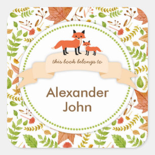Woodland Creatures Fox Book Teller / Herbstlaube Quadratischer Aufkleber