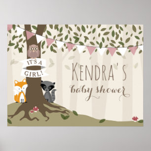 Woodland Creatures Girl Baby Shoster Poster