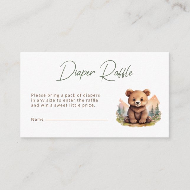 Woodland Cute Baby Bear Diaper Raffle Card Begleitkarte (Vorderseite)