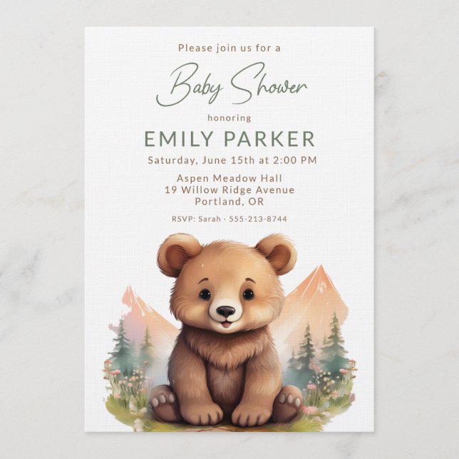 Woodland Cute Baby Bear Shower Invitation Einladung (Vorderseite)