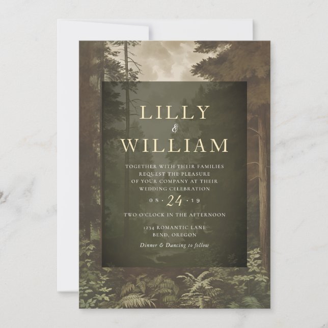 Woodland Dark Forest Moody River Wedding Einladung (Vorderseite)