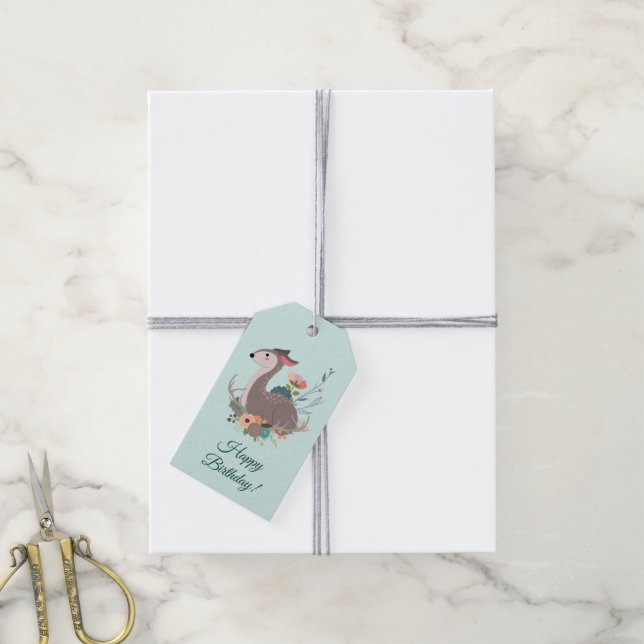 Woodland Dee Birthday Personalisiert Geschenkanhänger (Mit Garn)