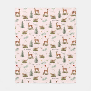Woodland Deen Fawn Floral Baby Name Pink Fleecedecke