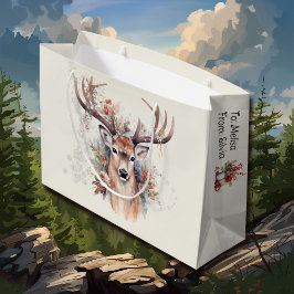 Woodland Deer Add Names Weihnachten Zwei Szenen Große Geschenktüte