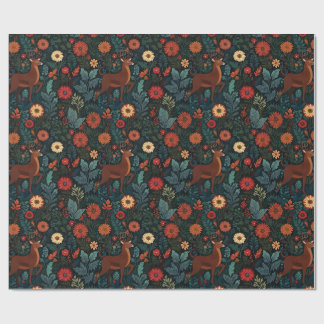 Woodland Deer and Flowers Holiday Gift Wrap Geschenkpapier