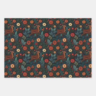 Woodland Deer and Flowers Holiday Gift Wrap Geschenkpapier Set