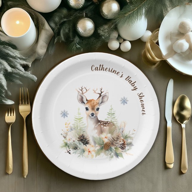 Woodland Deer Animal Baby Dusche Pappteller (Woodland Deer Animal Baby Shower Paper Plates)
