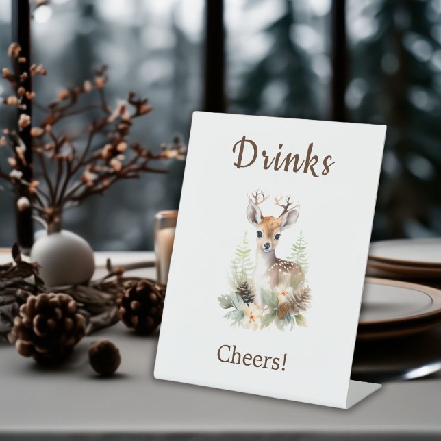 Woodland Deer Animal Baby Shower Drinks Sockelschild (Winter Deer Gender Neutral Baby Shower Drinks Pedestal Sign)
