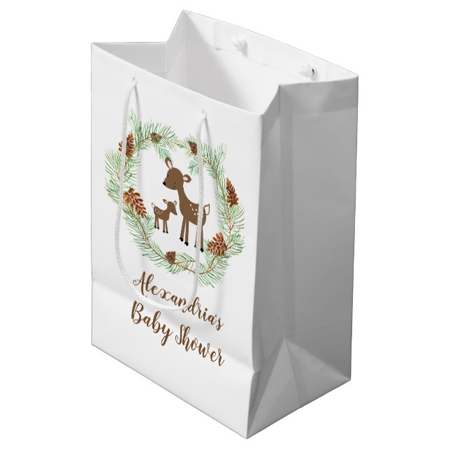 Woodland Deer Animals Baby Shoft Bag Mittlere Geschenktüte (Vorderseite Schrägansicht)
