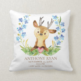 Woodland Deer Baby Birth Stats Pillow Kissen