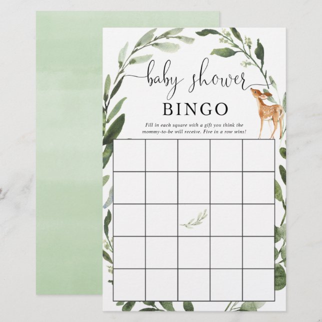 Woodland Deer Baby Duschbingo Grüne (Vorne/Hinten)