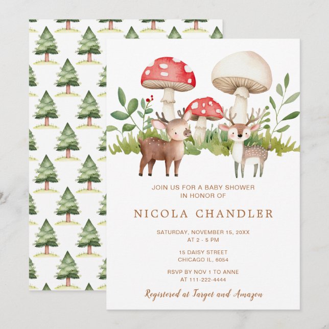 Woodland Deer Baby Dusche Einladung (Vorne/Hinten)