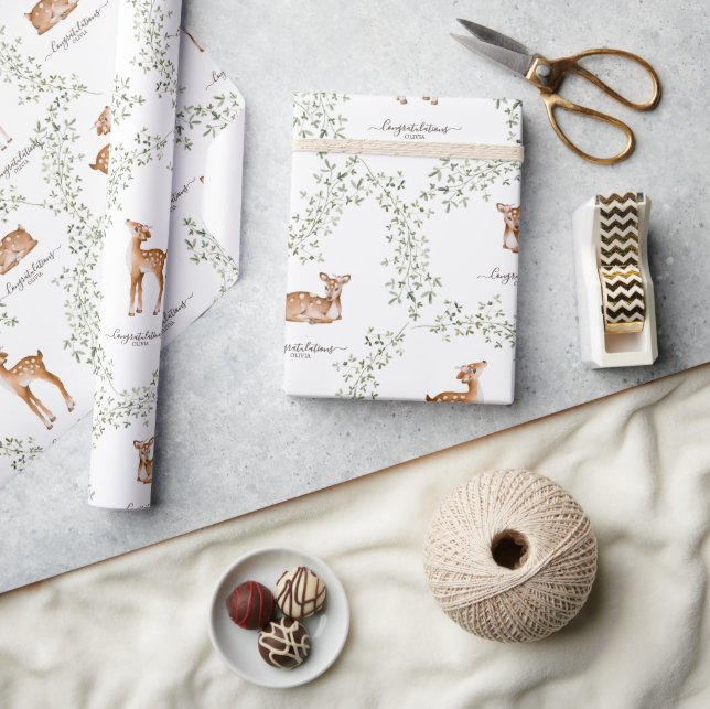 Woodland Deer Baby Dusche Geschenkpapier (Kunsthandwerk)