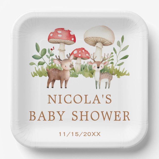 Woodland Deer Baby Dusche Pappteller (Vorderseite)