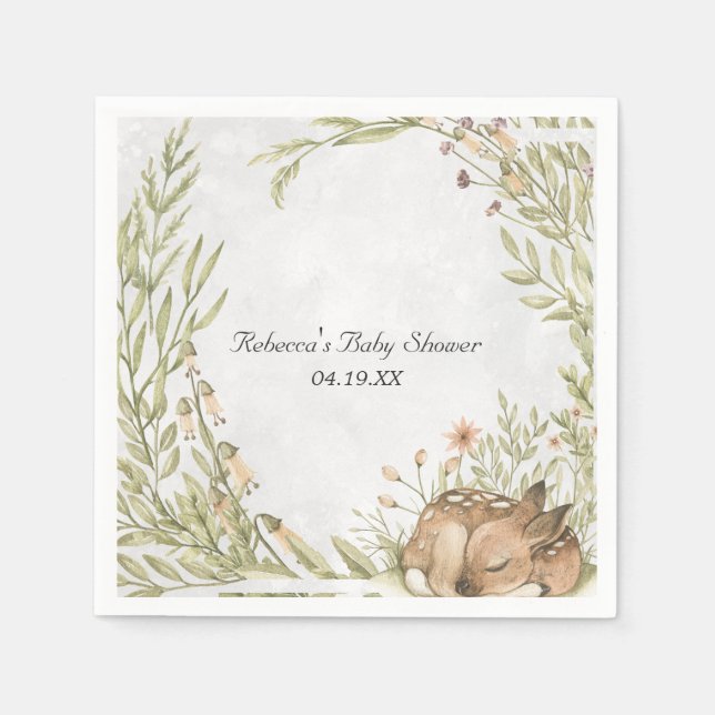Woodland Deer Baby Dusche Personalisiert Serviette (Vorderseite)