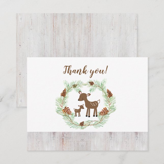 Woodland Deer Baby Dusche Vielen Dank für Ihre Anm Einladung (Vorne/Hinten)