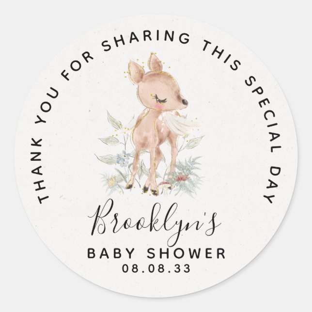 Woodland Deer Baby Dusche Vielen Dank Runder Aufkleber (Vorderseite)