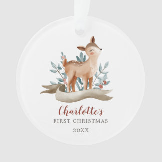 Woodland Deer Baby Girl Erstes Weihnachtsfest Foto Ornament