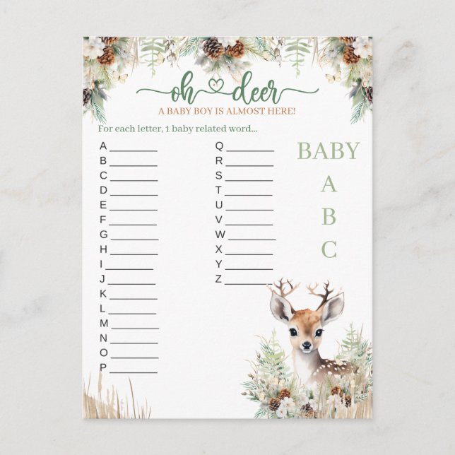 Woodland Deer Baby Shooter Boy Game Postkarte (Vorderseite)