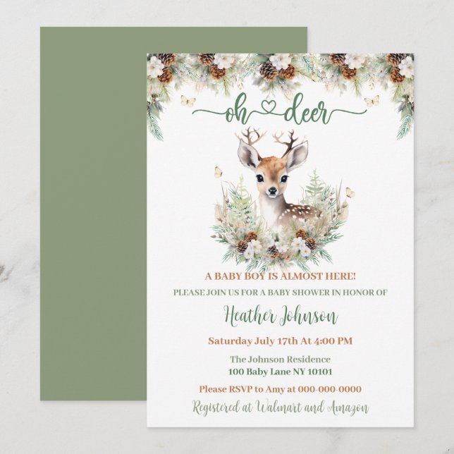 Woodland Deer Baby Shower Boy Einladung (Vorne/Hinten)