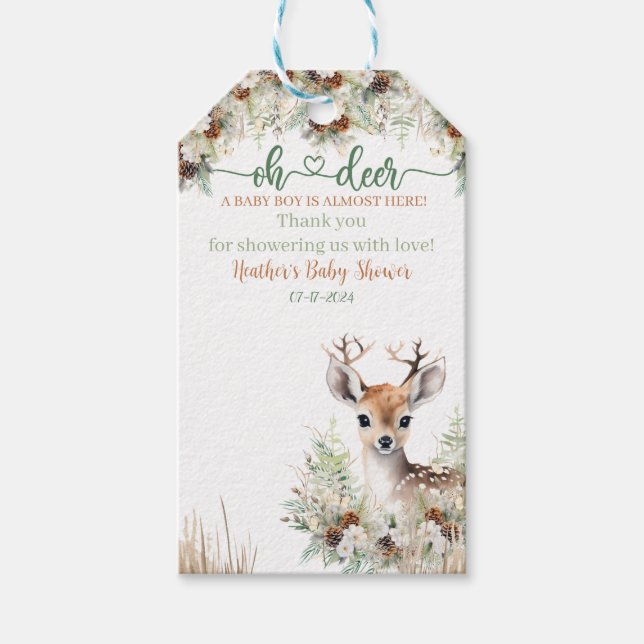 Woodland Deer Baby Shower Boy Geschenkanhänger (Vorderseite)