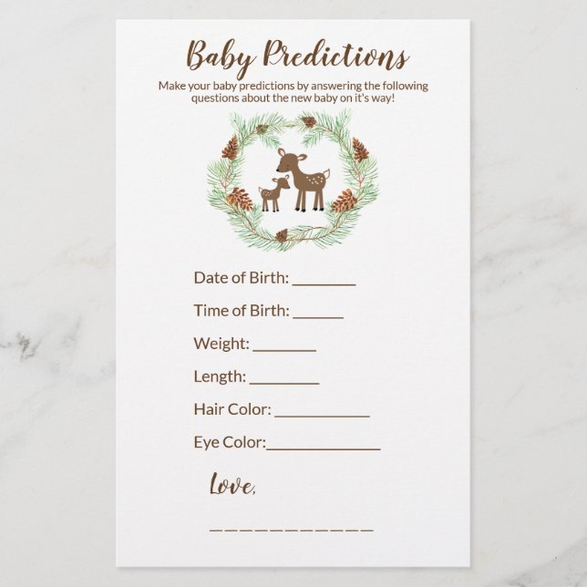 Woodland Deer Baby Shower Game (Vorderseite)