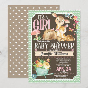 Woodland Deer Baby shower Invitation Girl