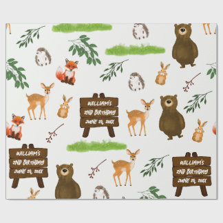 Woodland Deer Bear Rabbit Fox Hedgehog Birthday Geschenkpapier
