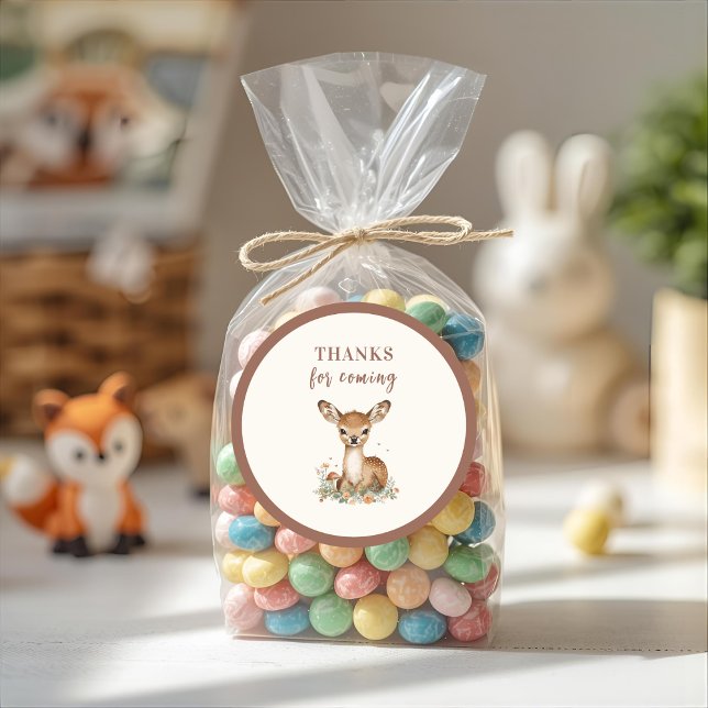 Woodland Deer Birthday Rustikaler Dank für das Kom Runder Aufkleber (Von Creator hochgeladen)