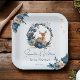 Woodland Deer Blue Floral Boho Blätter Pappteller