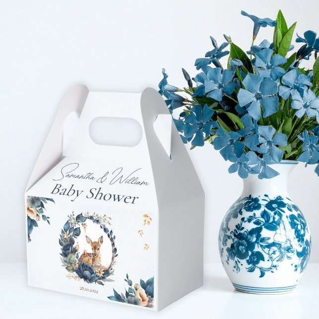 Woodland Deer Blue Floral Boho Blätter Wasserfarbe Geschenkschachtel (Von Creator hochgeladen)