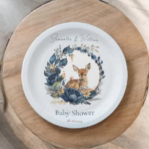 Woodland Deer Blue Flowers Boho Blätter