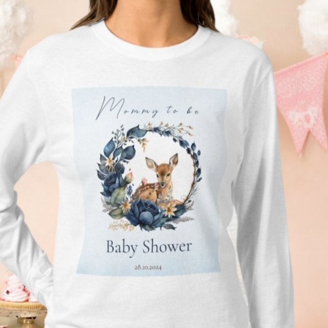 Woodland Deer Blue Flowers Boho Wassercolor T-Shirt (Von Creator hochgeladen)