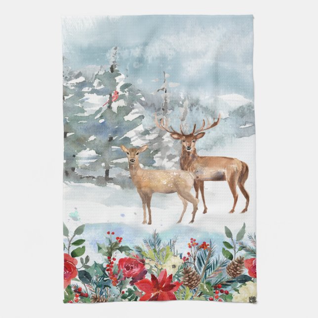 Woodland Deer Christmas Geschirrtuch (Vertikal)