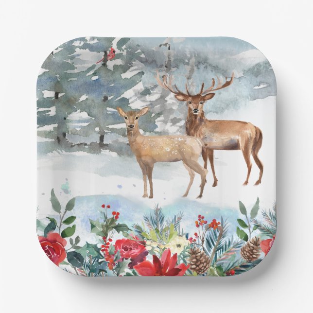 Woodland Deer Christmas Pappteller (Vorderseite)