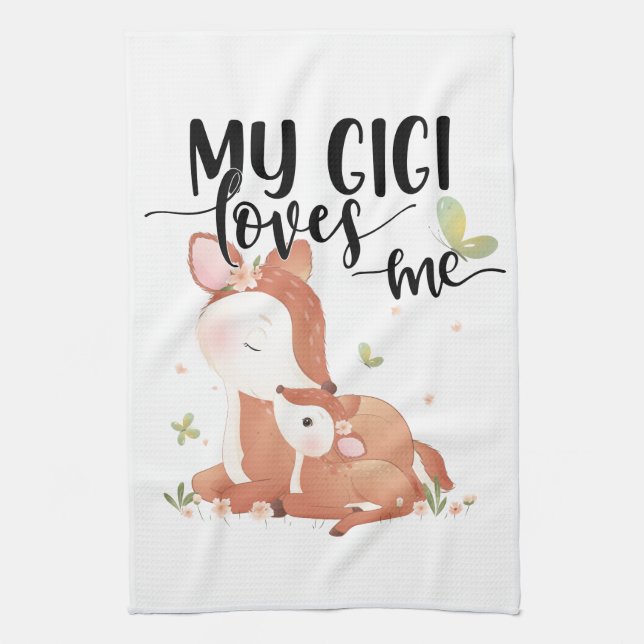 Woodland Deer Doe and Baby Fawn My Gigi Lieben Geschirrtuch (Vertikal)