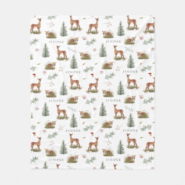 Woodland Deer Fawn Floral Baby Name Fleecedecke (Vorderseite)