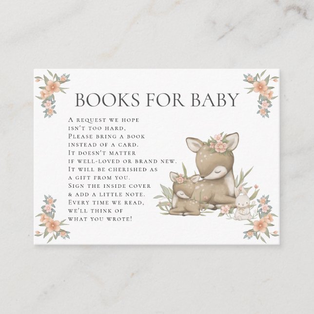 Woodland Deer Fawn Floral Girl Babydusche Bücher Begleitkarte (Vorderseite)