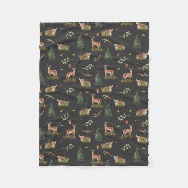 Woodland Deer Fawn Pattern Baby Fleece Blanket (Vorderseite)