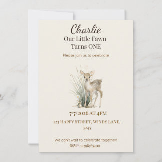 Woodland Deer First Birthday Invitation Einladung