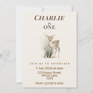 Woodland Deer First Birthday Invitation Einladung