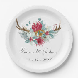 Woodland Deer Floral Antler Winter Wedding Pappteller