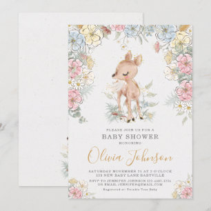 Woodland Deer Floral Baby Dusche Einladung